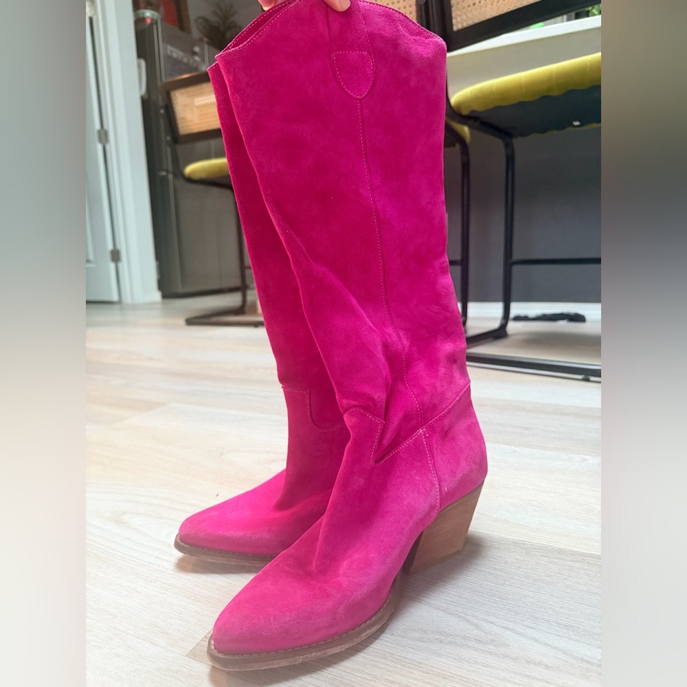 Pink Suede Cowboy Boots